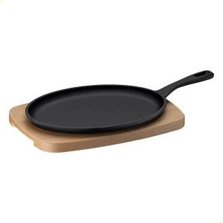 Chapa Oval Tramontina Fargo 28766018 Ferro Fundido Pre-seasoned com Tábua Chapa Oval Tramontina Fargo 28766018 Ferro Fundido Pre-seasoned com Tábua
