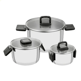 Jogo de Panelas Lótus 3 Peças Aço Inox com Fundo Triplo Tramontina 65570000 Jogo de Panelas Lótus 3 Peças Aço Inox com Fundo Triplo Tramontina 65570000