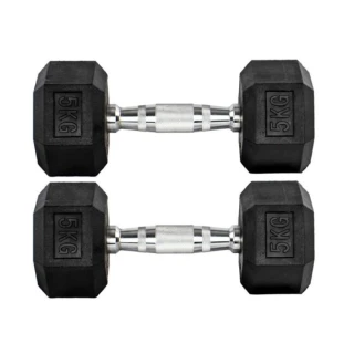 Par Halter 5kg + 5kg Dumbbell Sextavado Emborrachado Pegada Cromada Gallant (GDB05F3B-PT)