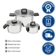 Jogo de Panelas Lótus 3 Peças Aço Inox com Fundo Triplo Tramontina 65570000
